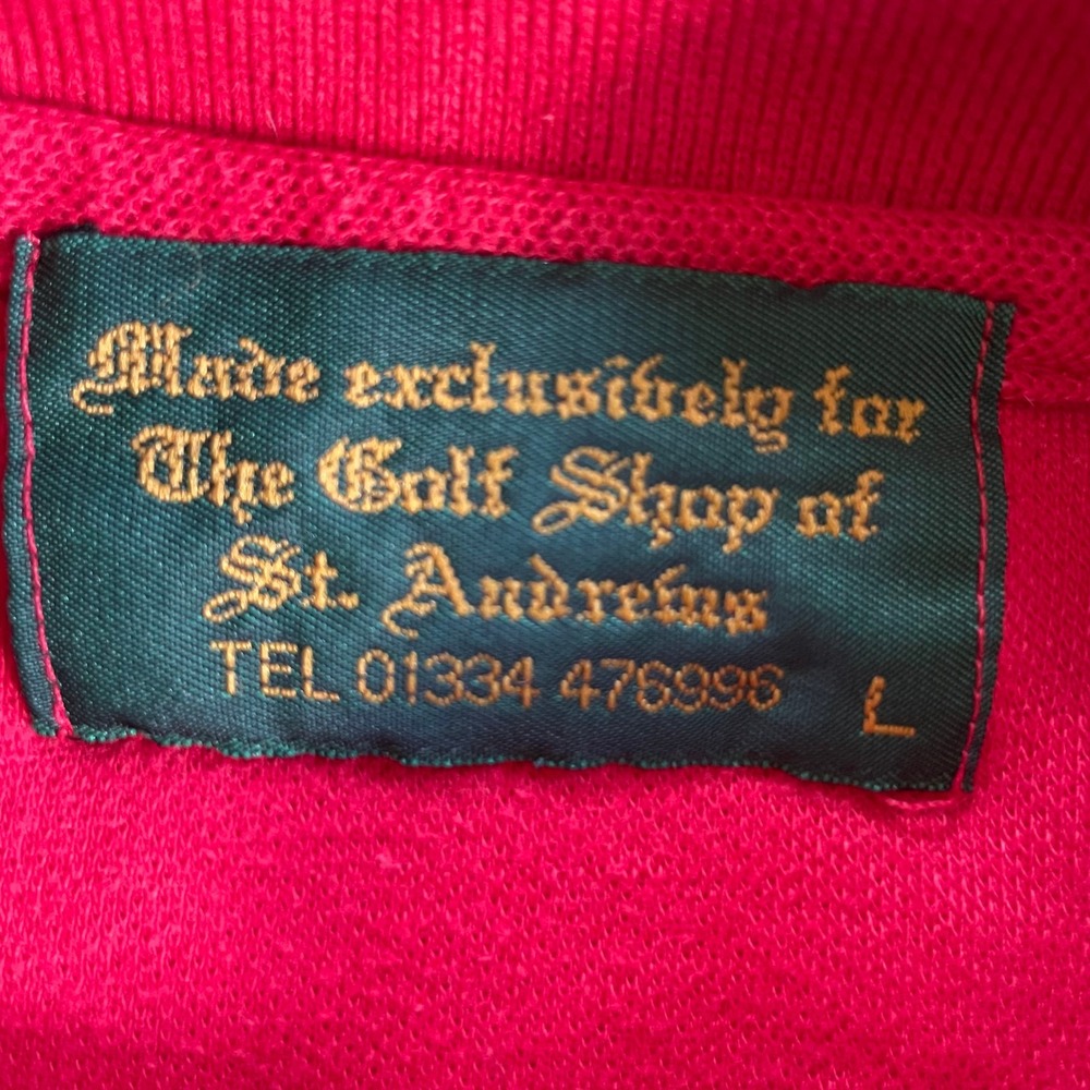 90s Vintage Old Course St. Andrews Scotland Golf Red Polo Shirt Mens Large Crest - Picture 2 of 12